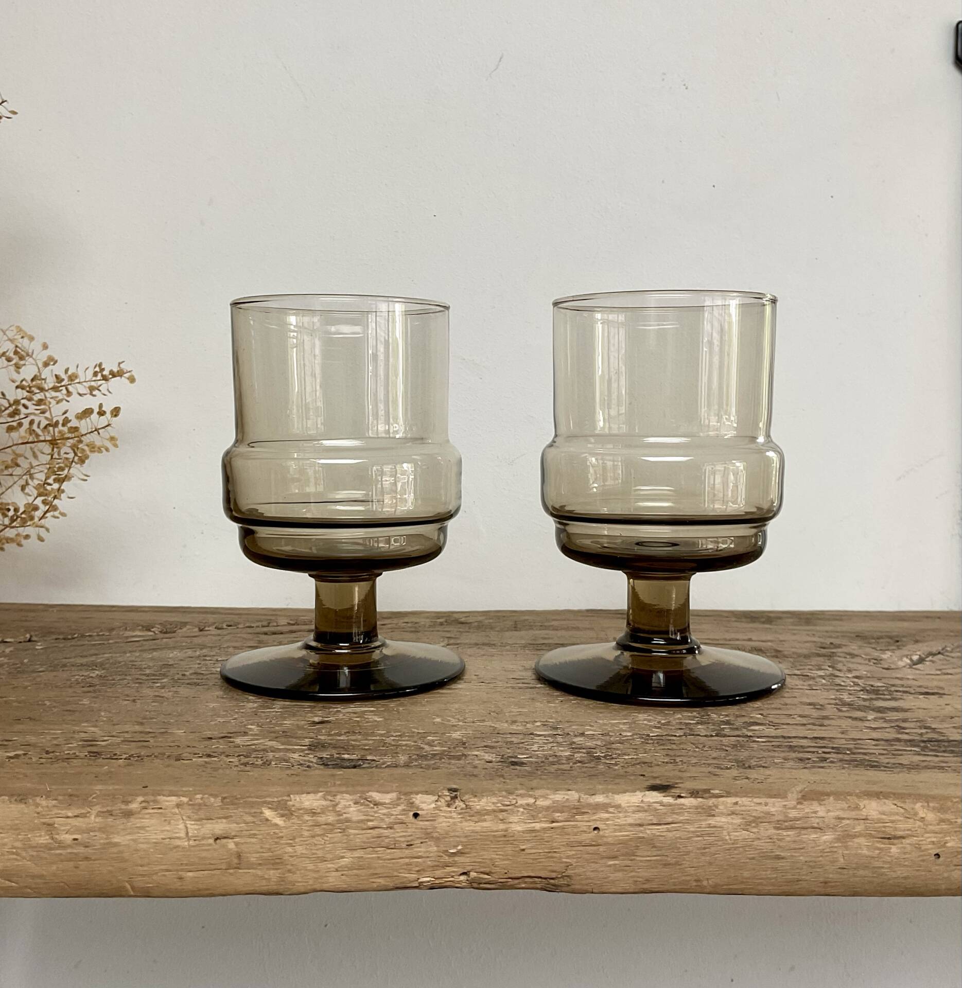 4 vintage smoked glass glasses "Willem Heesen"