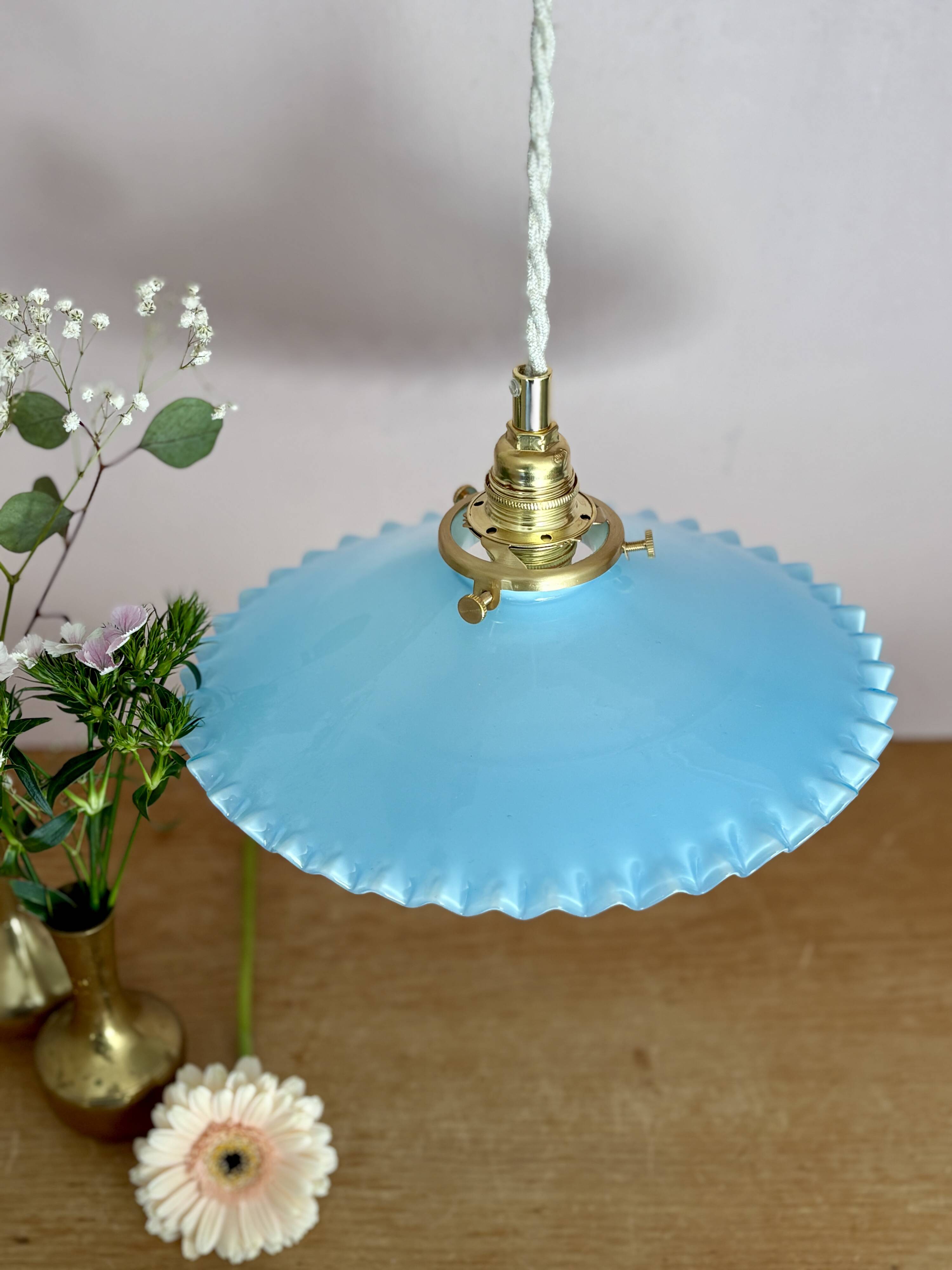 Vintage blue opaline pendant light