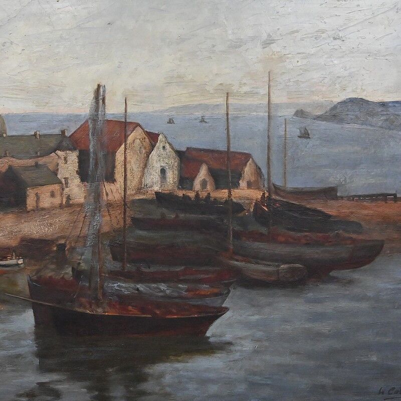 Painting "The Port of Camaret", oil on canvas, signed H. Callot – early 20th century