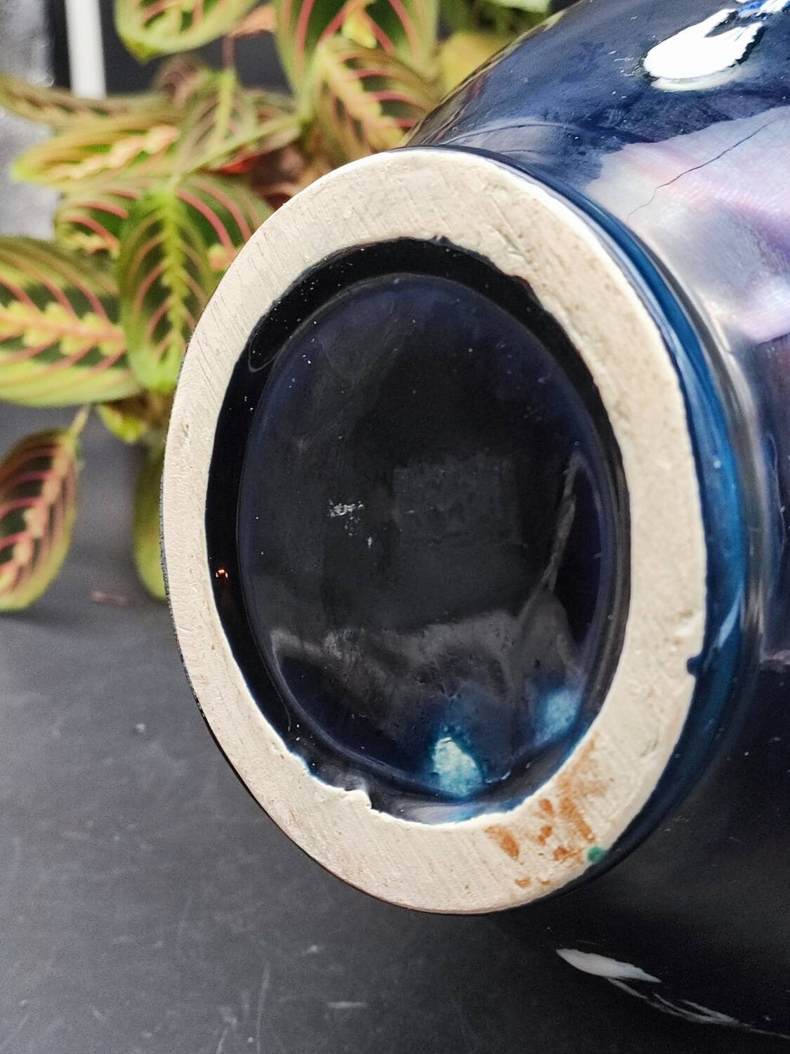 Vallauris vintage iridescent blue fat lava vase?