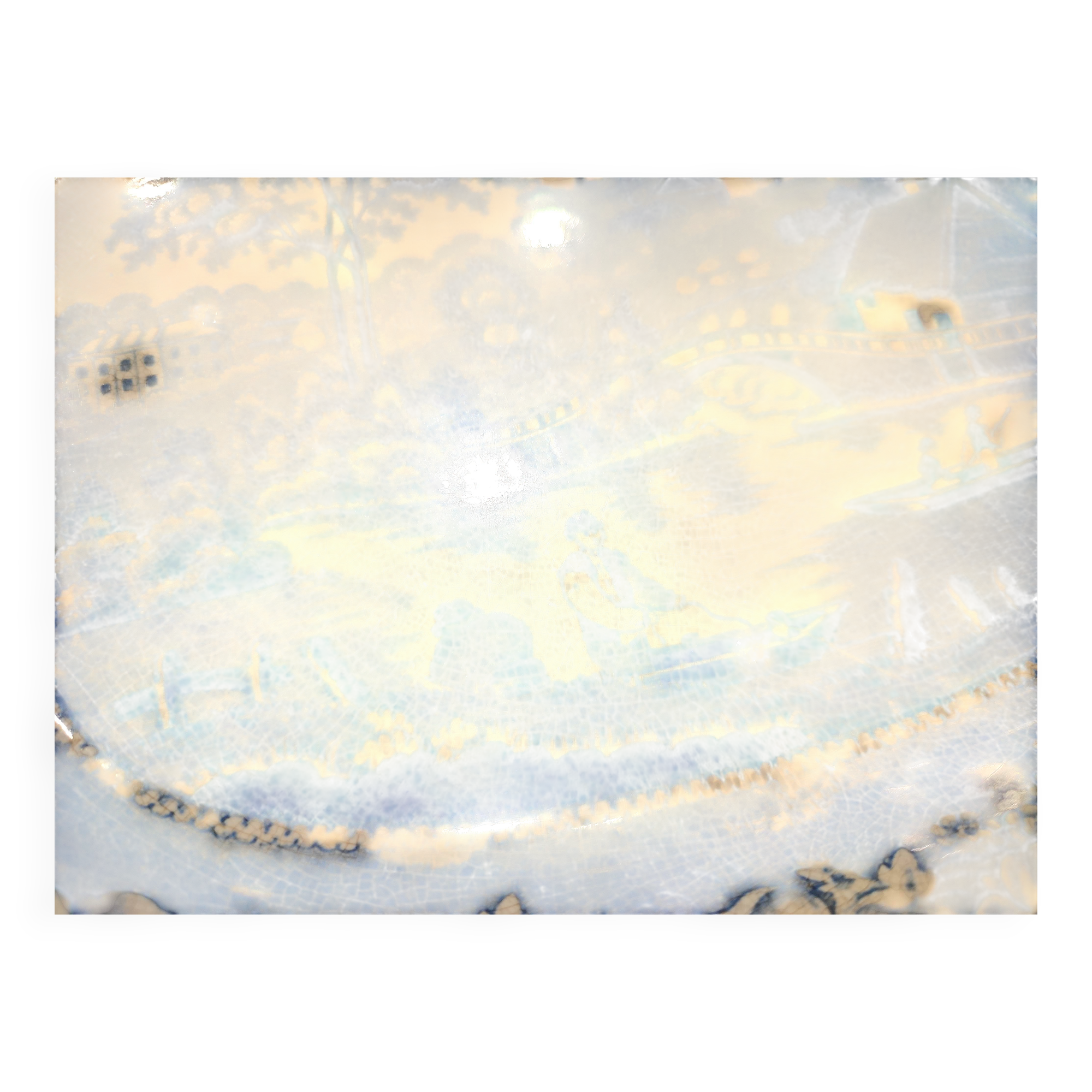 Antique serving platter in English earthenware 1850 Wild Rose