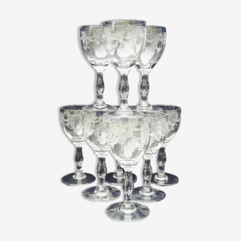 Verres à vin blanc cristal baccarat frise noeuds rubans