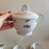 Ancien service à café en porcelaine 9 tasses sous-coupes pot lait sucrier