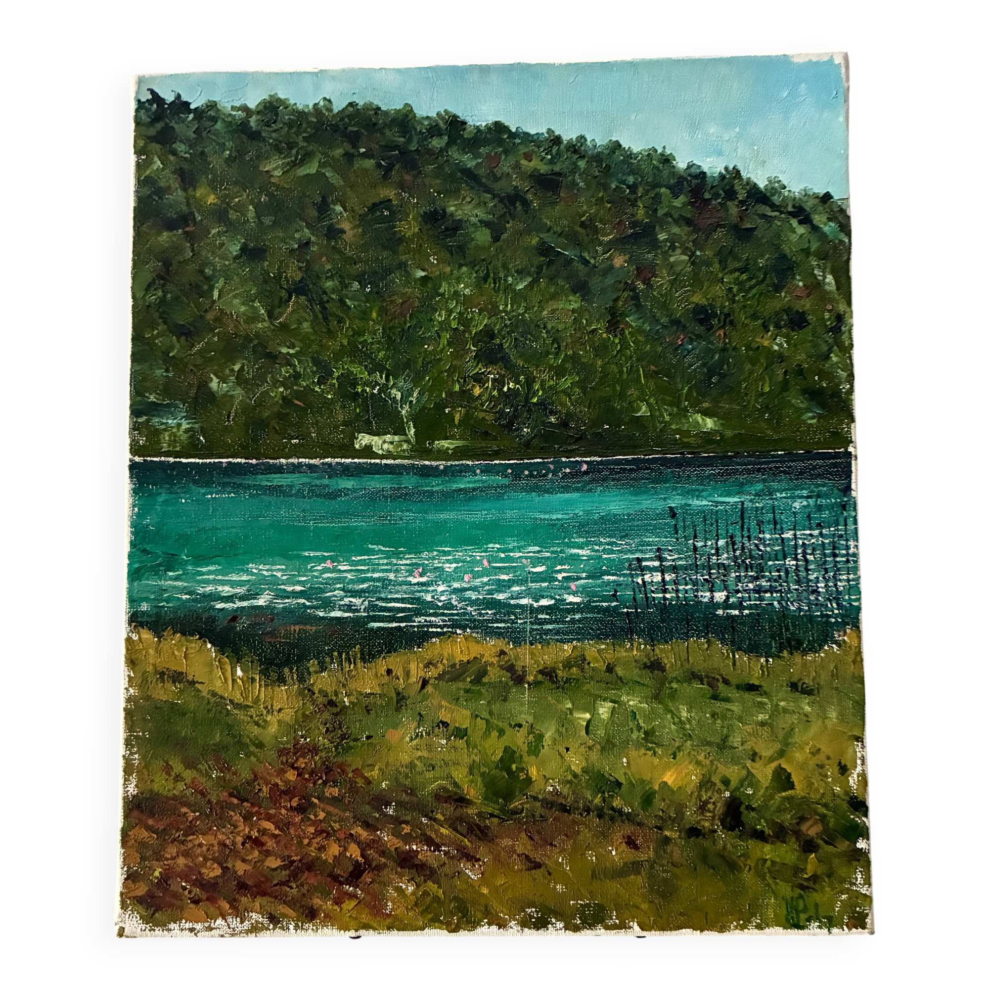 Tableau huile au couteau sur toile Lac d'Ambléon