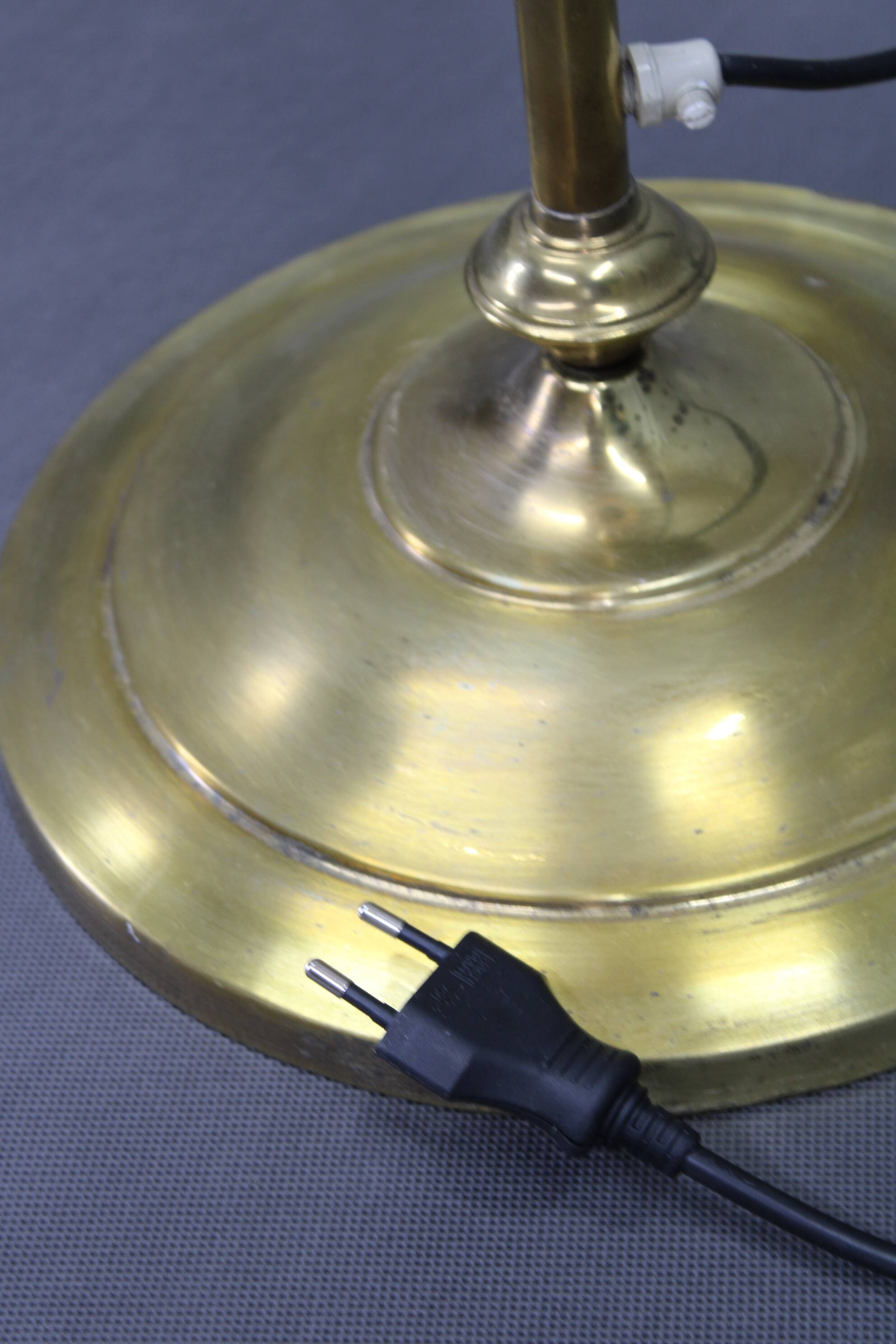 1940s Restored Brass Floor Lamp with  Glass Shade