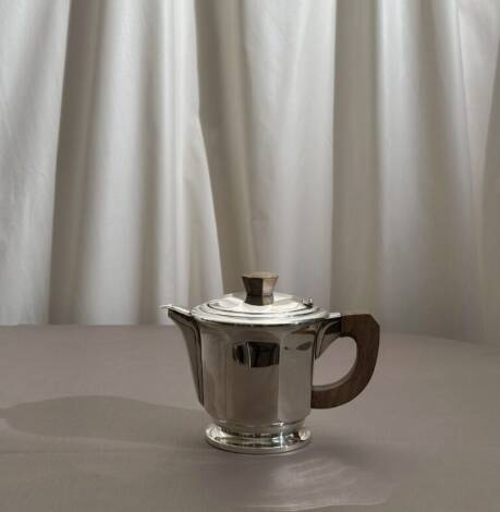 Silver-plated coffee and tea set with a wooden handle