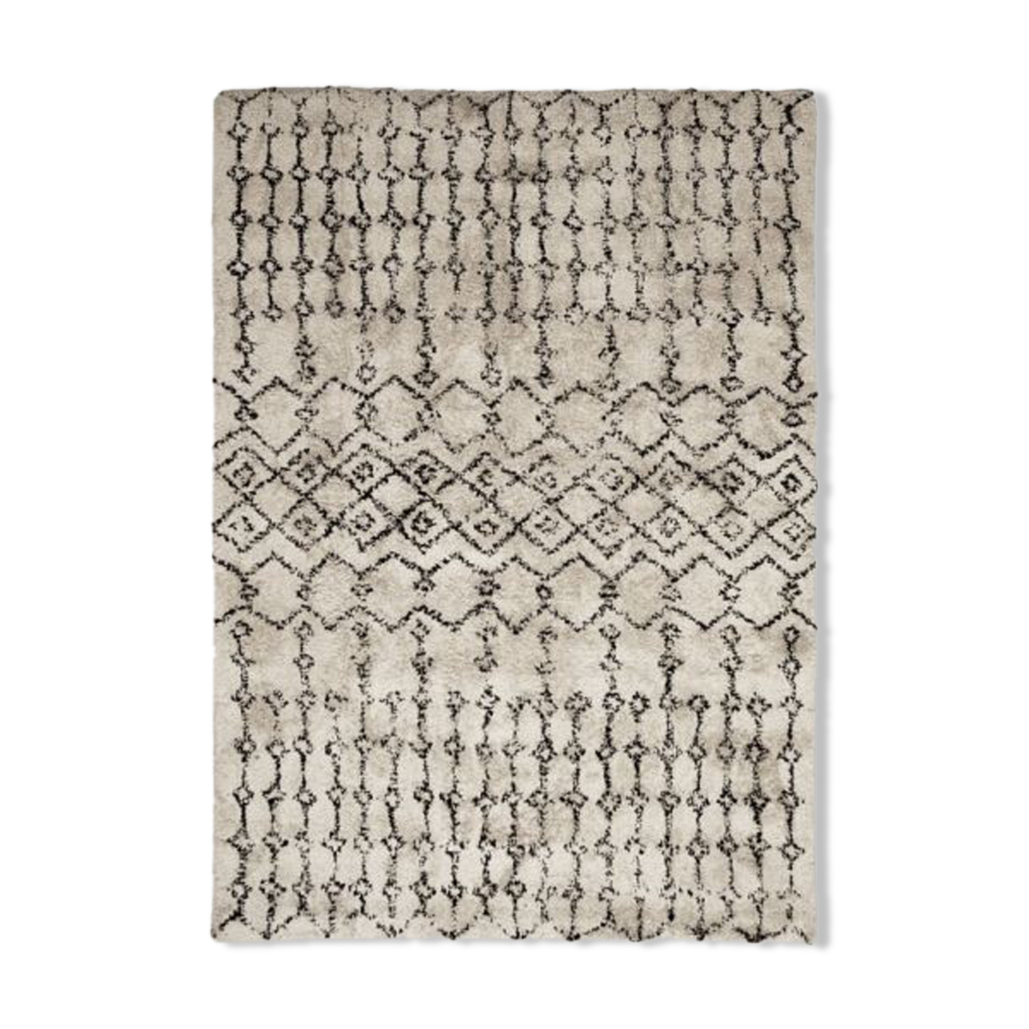 Carpet berbere ecru tribal pattern black 120x170 cm