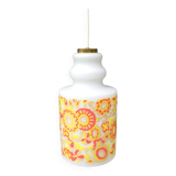 White and orange tube chandelier with seventies pop flowers