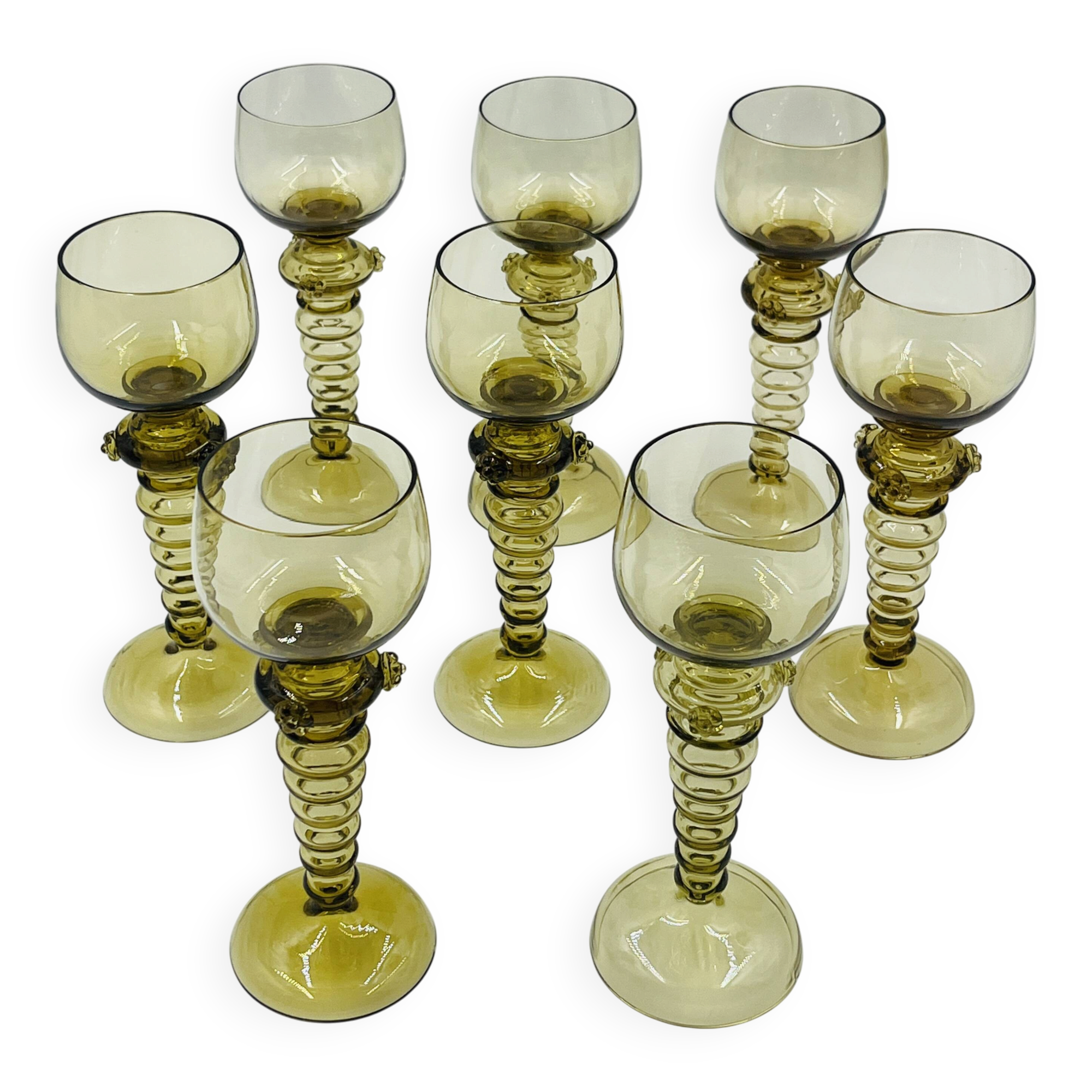 Set of 8 green Roemer wine glasses
