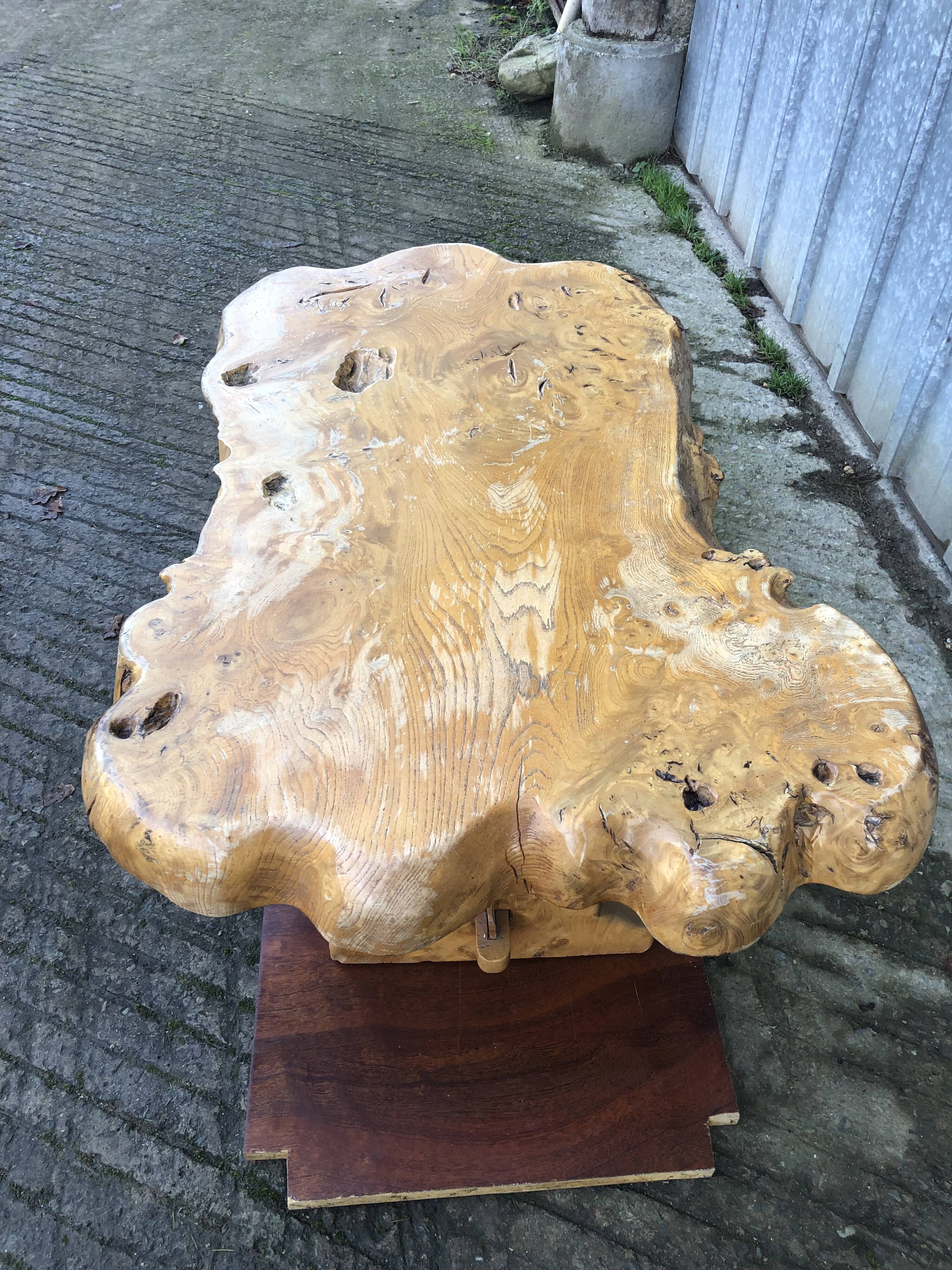 Handcrafted Brutalist coffee table in solid elm