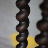 Vintage wood and marble side table, Louis XIII style turned wood pedestal table