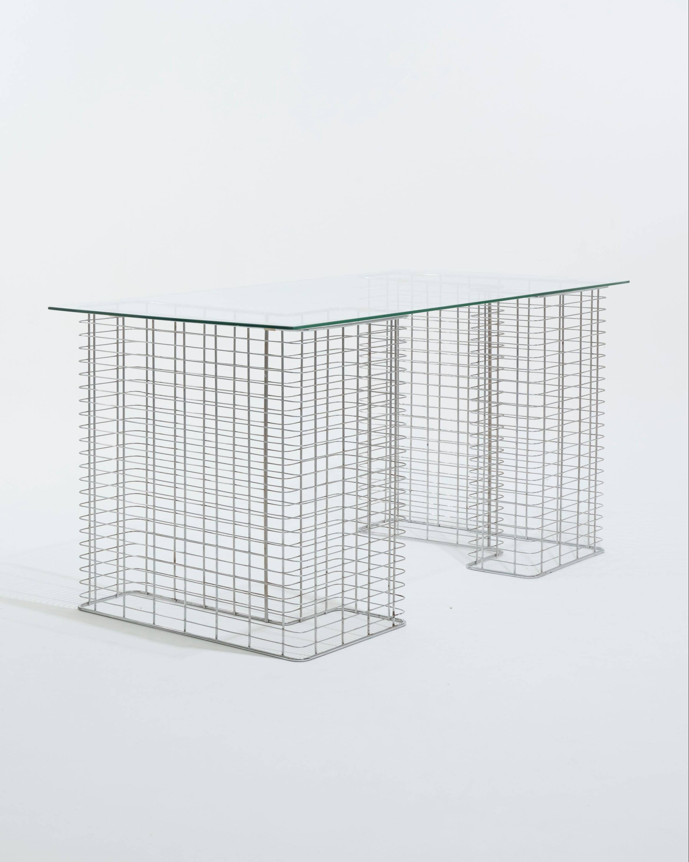 Wire glass and metal desk, terence conran, 1980s