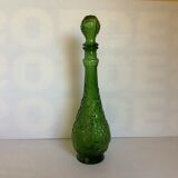 Green carafe bottle with apple, pear, grape pattern, Italy