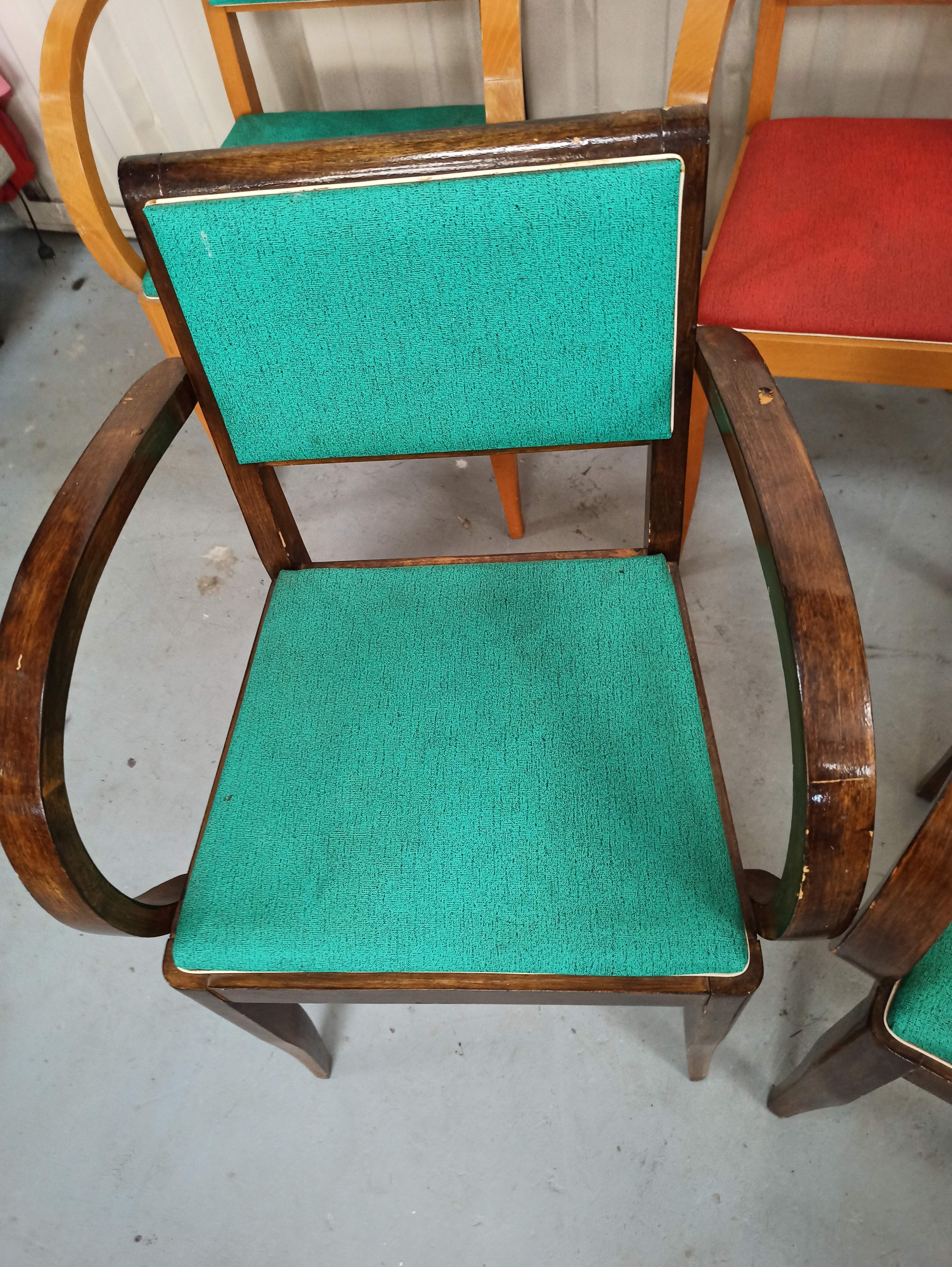 Lot 5 armchairs bridge skai and wood - red green