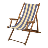Chaise longue italienne pliable vintage en bois et tissu, années 80