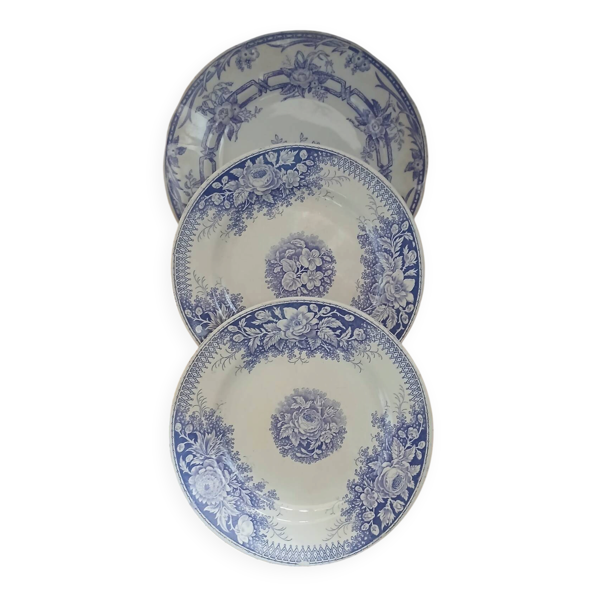 3 antique flat plates in ironstone