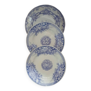 3 assiettes plates anciennes en Terre de fer 