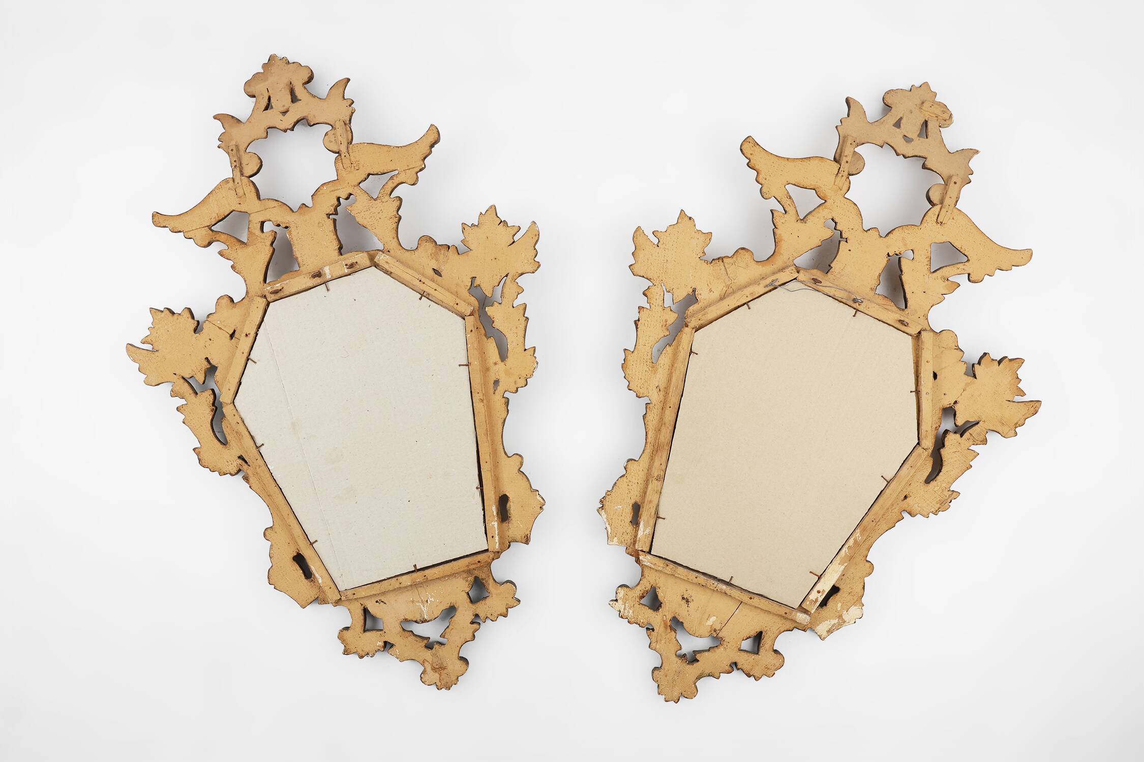 Pair of two Venetian Rococo giltwood mirrors, ca. 1850 Italy