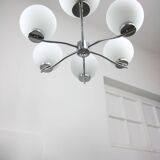 Lustre vintage en chrome et opaline, italie, 1970s