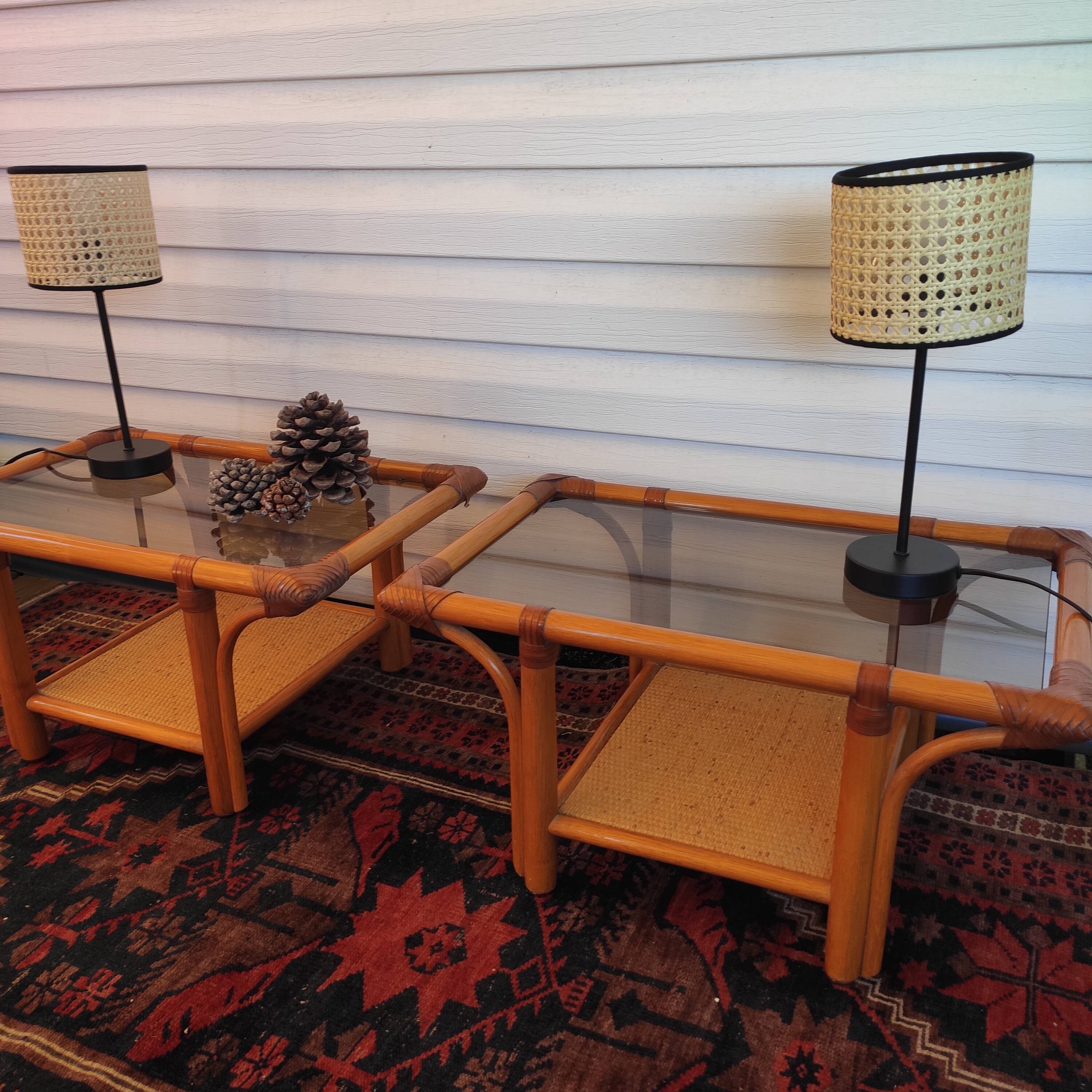 Pair of rattan bedside tables