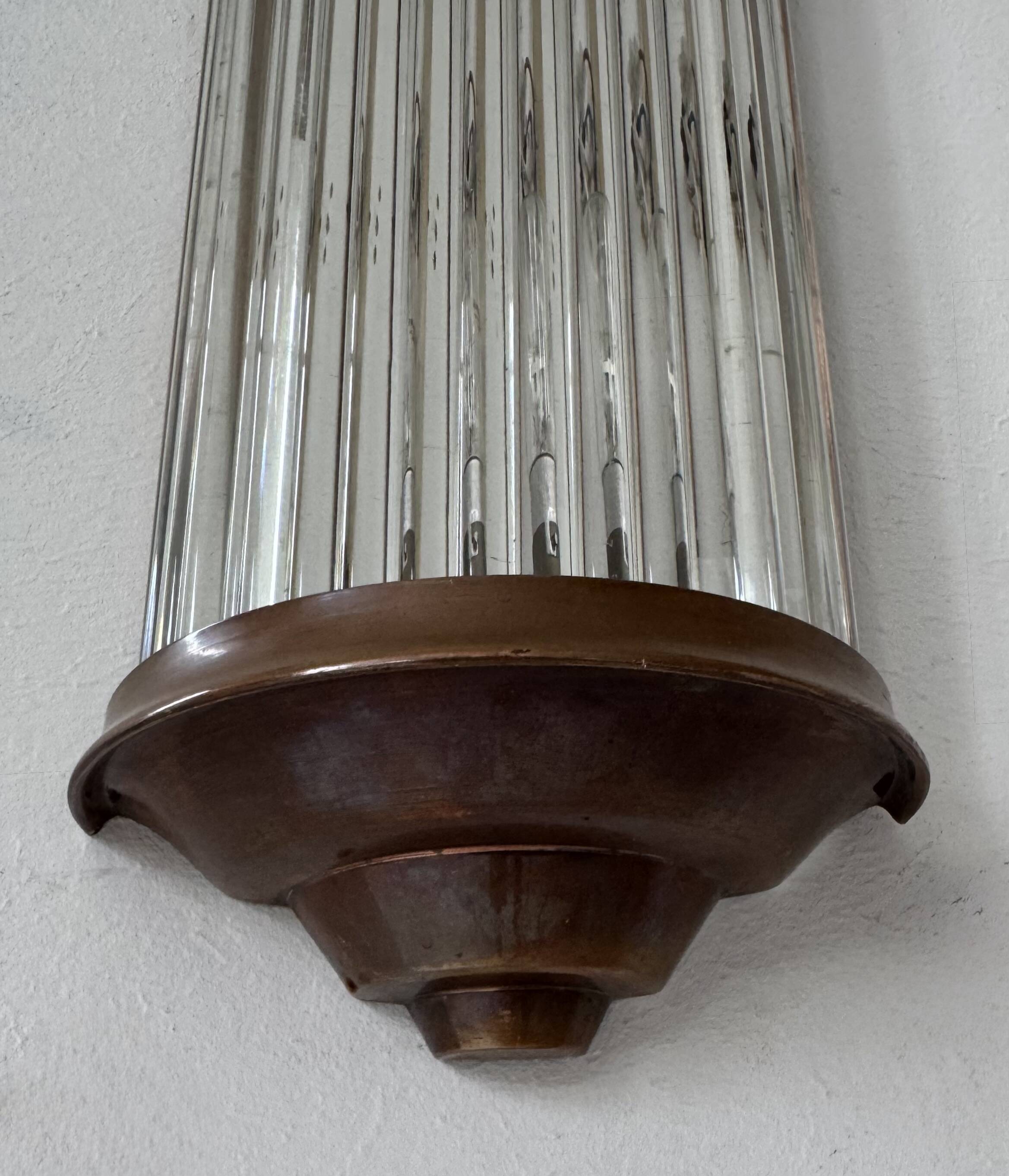 Vintage wall sconce, copper and glass, France, 1940