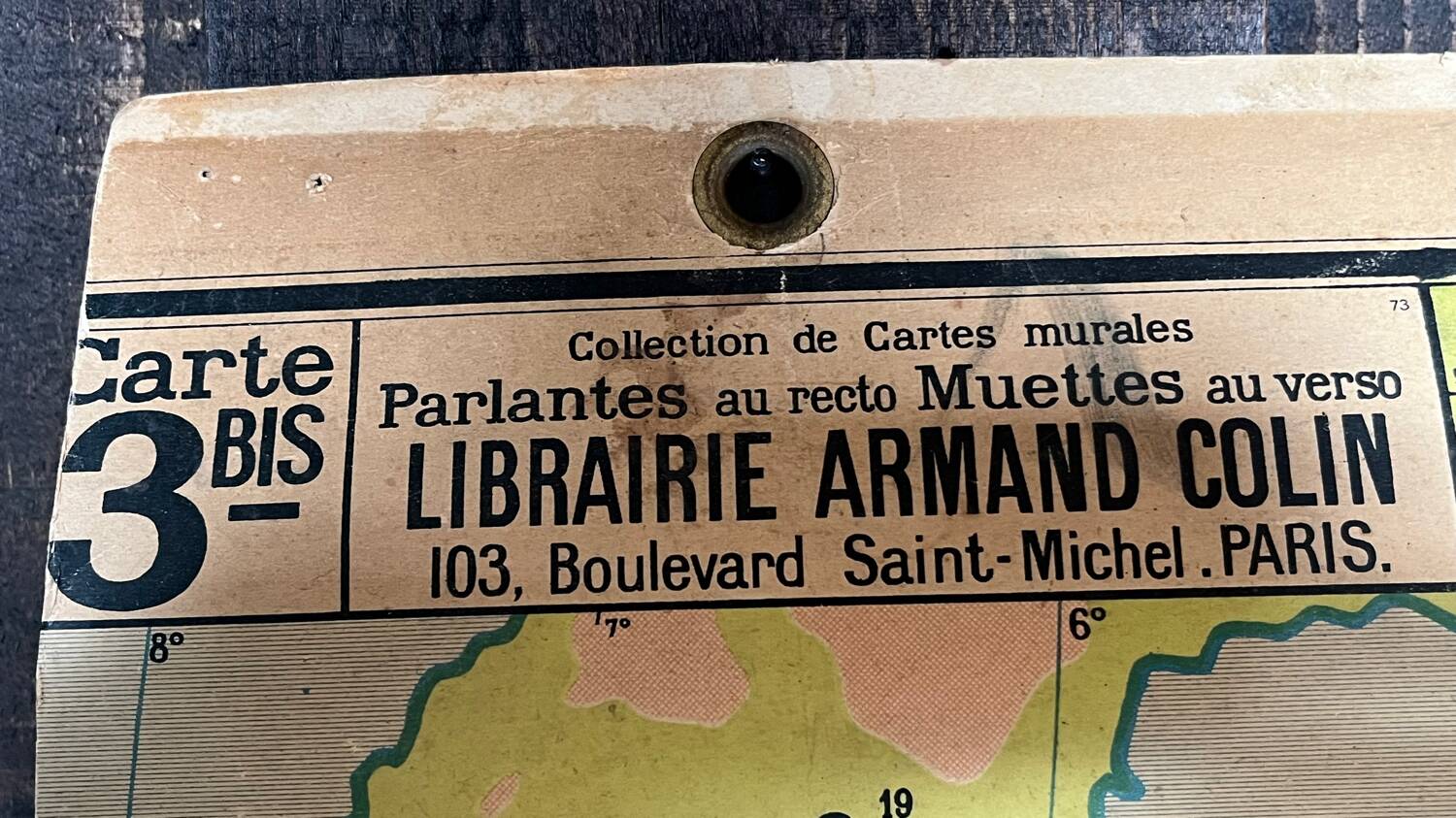 Old cardboard school map of France