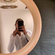 Round Beige and Coral Plastic Wall Mirror from the 70s-80s