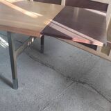 Dining table with extensions in walnut and mahogany and chrome around 1960
