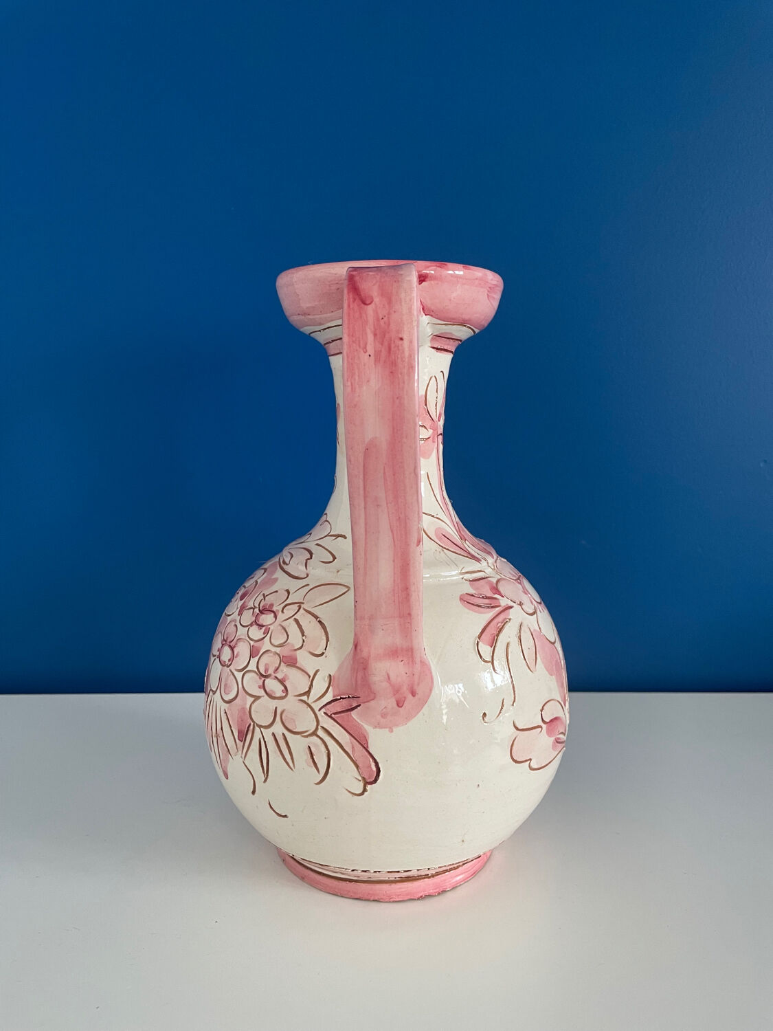 Italian pink and white pitcher vase