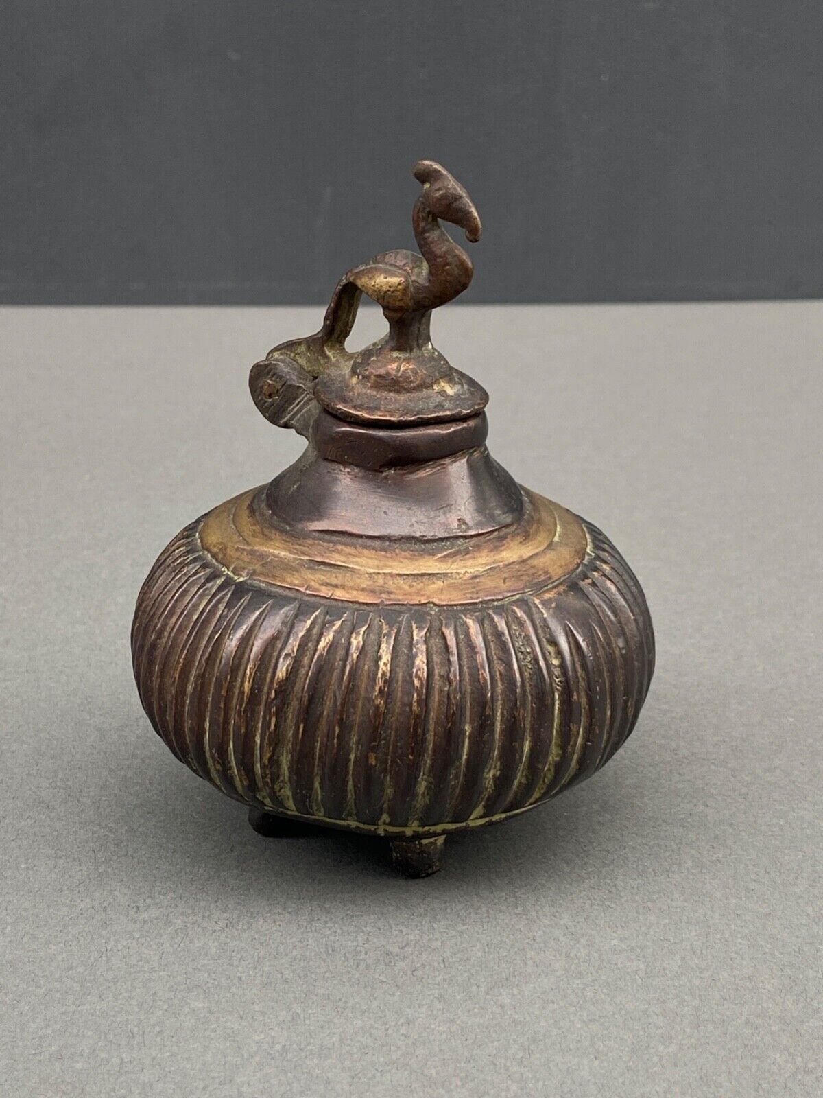 Bronze Inkwell Indian Nineteenth Peacock Bird Decor