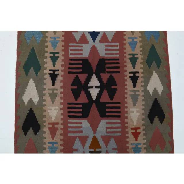 1970s Vintage Turkish Oushak Handmade Wool Cotton Green Runner Rug 107x175
