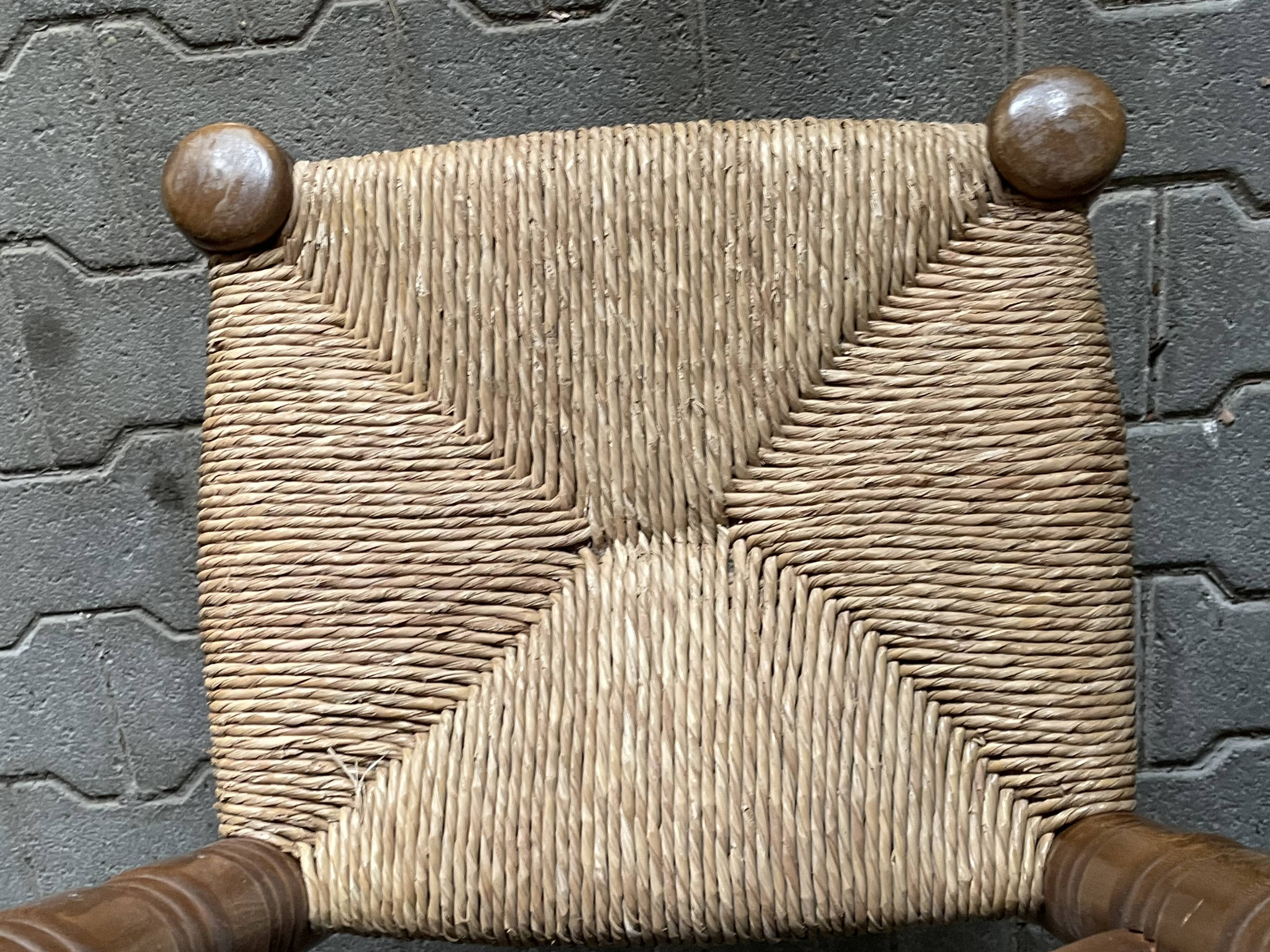 Rustic oak and straw chair, France 1940s