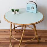 Vintage round rattan table, desk, tripod legs