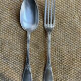Fork and spoon set in silver metal