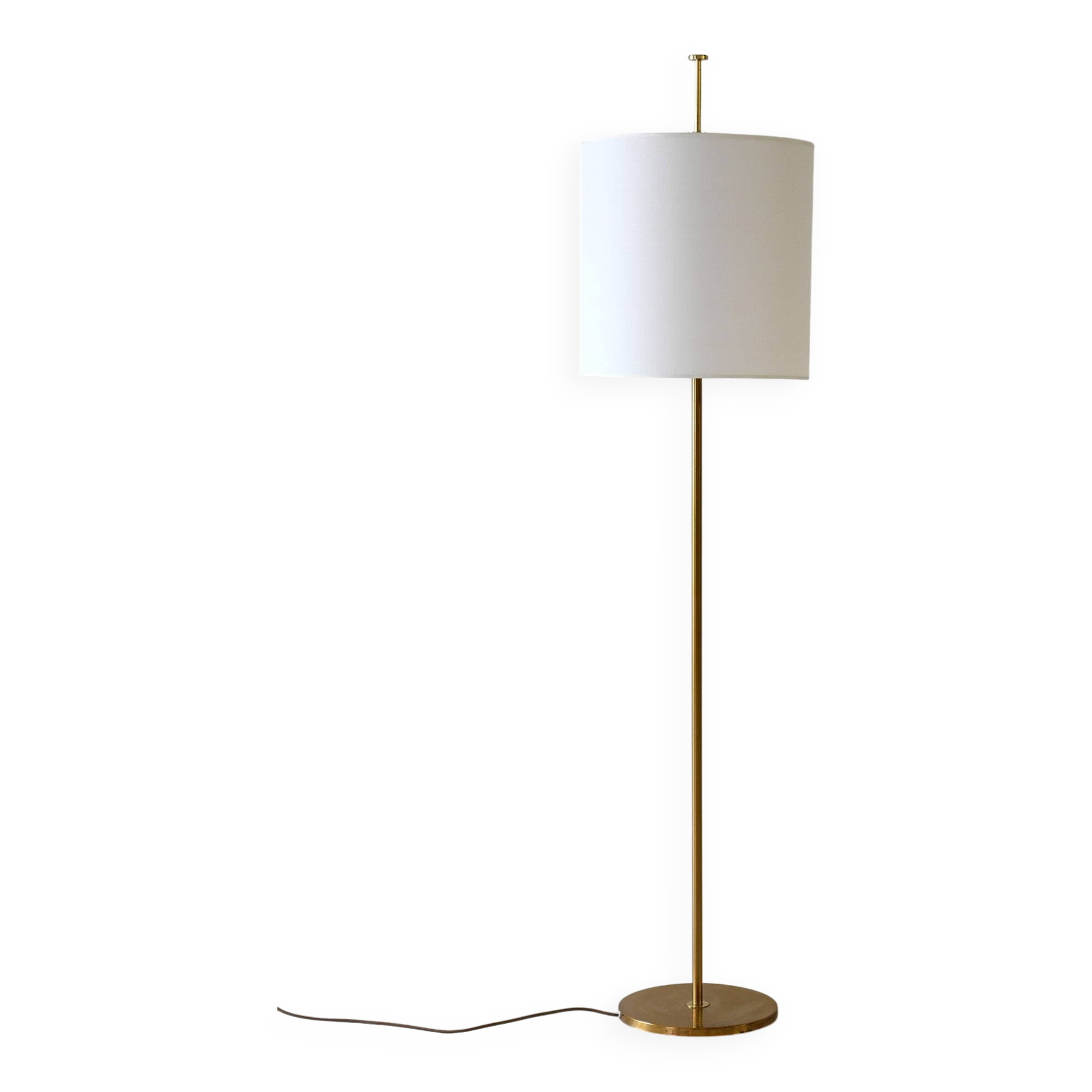 Vintage Scandinavian Brass and Fabric Floor Lamp