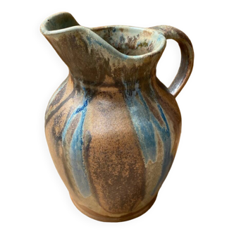 Antique art nouveau vintage blue brown flamed stoneware pitcher