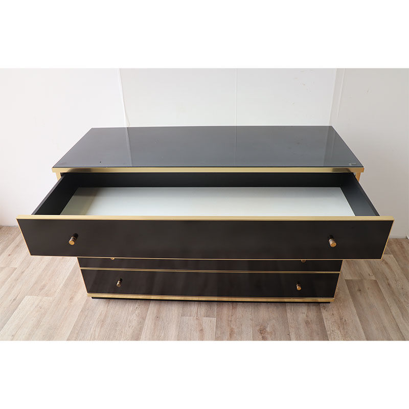 Vintage chest of drawers in lacquered wood and gilded metal 1970