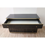 Vintage chest of drawers in lacquered wood and gilded metal 1970