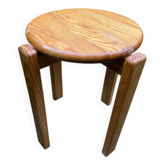 Scandinavian stool in solid pine circa 1960
