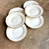 6 assiettes creuses en porcelaine de Limoges blanche et dorée