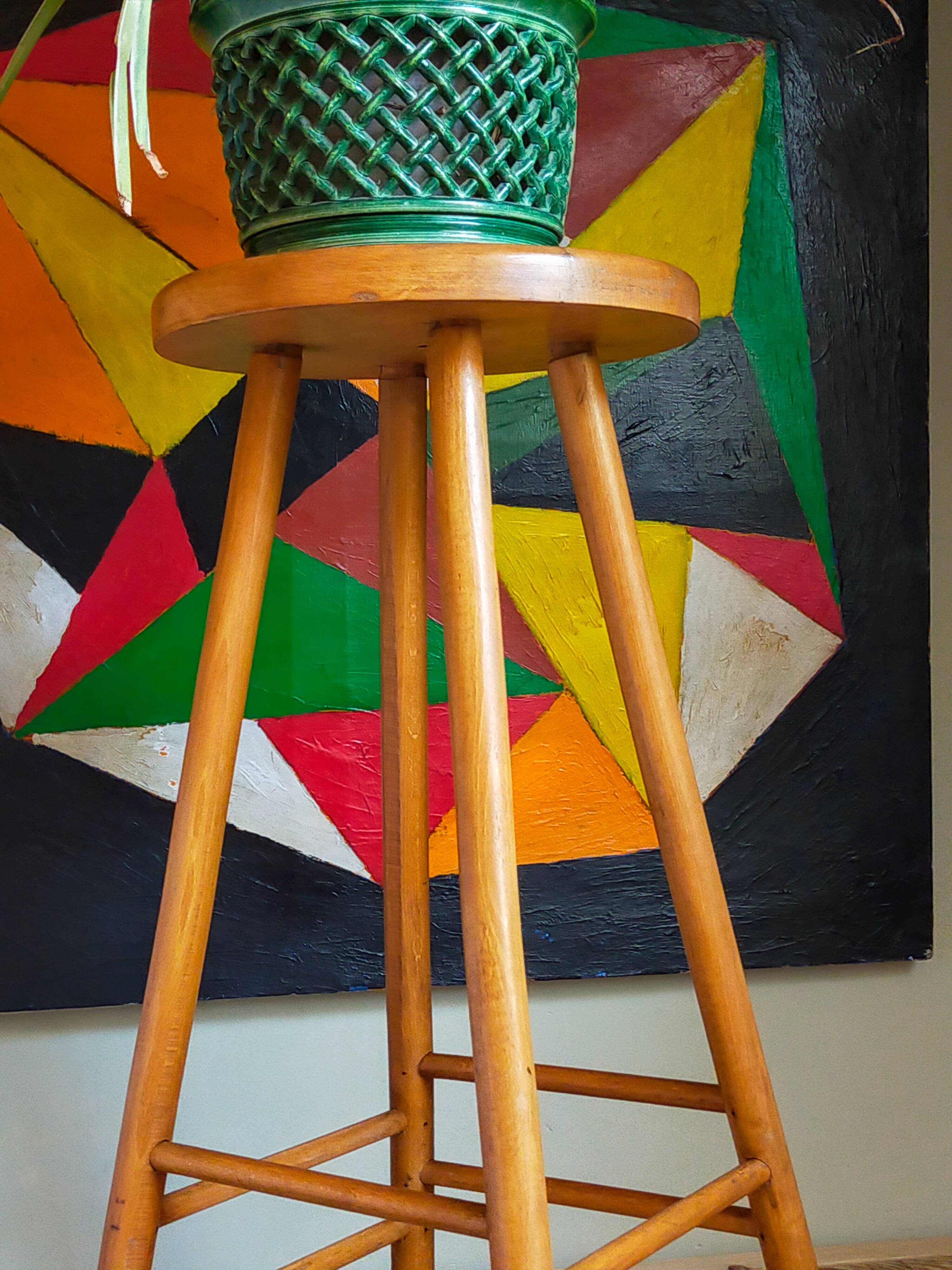 Vintage solid blond wood bar stool