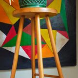 Vintage solid blond wood bar stool