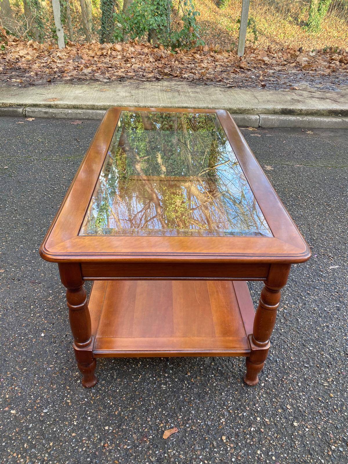 Vintage Louis Philippe coffee table in solid wood and glass, 110x55cm
