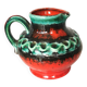 Fat Lava Pitcher Vase: Red Black Green Glaze, West German Pottery