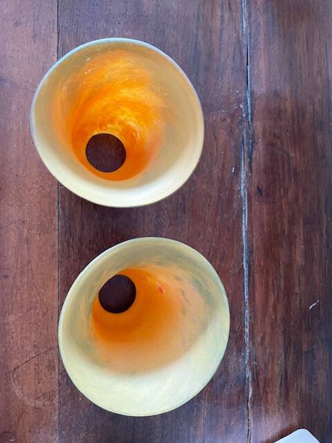 Set of 2 glass paste tulips, signed "art glass of France"