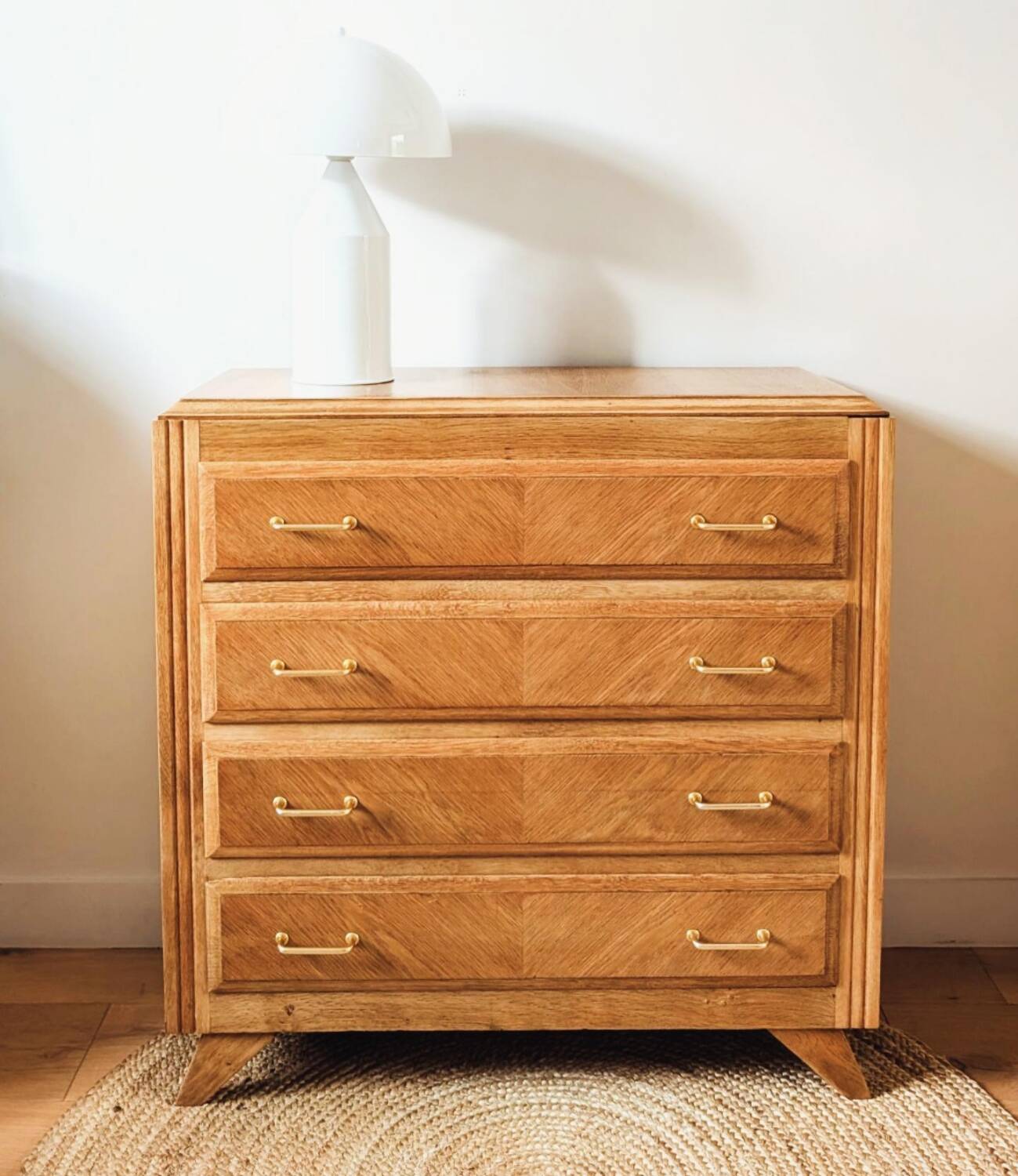 Vintage oak chest of drawers with compass feet