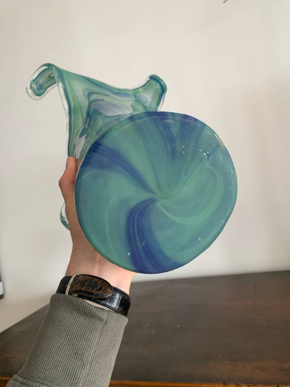 Vase vintage en verre de Murano bleu