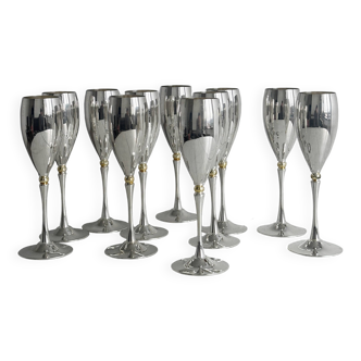 11 silver plated champagne flutes