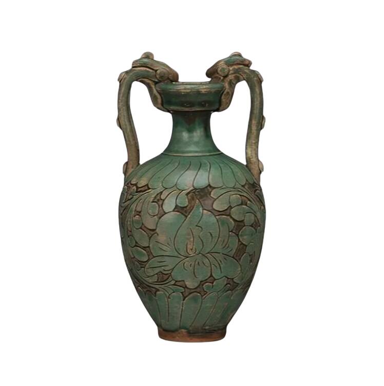 Antique Celadon Porcelain Vase with Floral Design, Ming Dynasty Vintage Vase