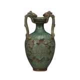 Antique Celadon Porcelain Vase with Floral Design, Ming Dynasty Vintage Vase